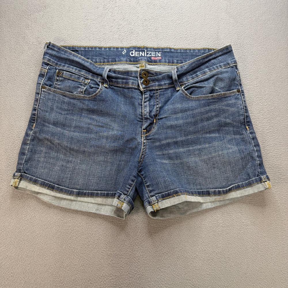 Levis Denizen Denim Shorts Womens 14 Blue Cotton Blend Cuffed Mid Rise Casual